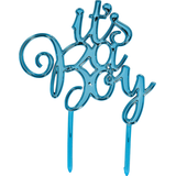 "It's a Boy" Metallic Cake Treat Topper, Blue, 8-in, for Gender Reveal/Baby Shower Front_Flat