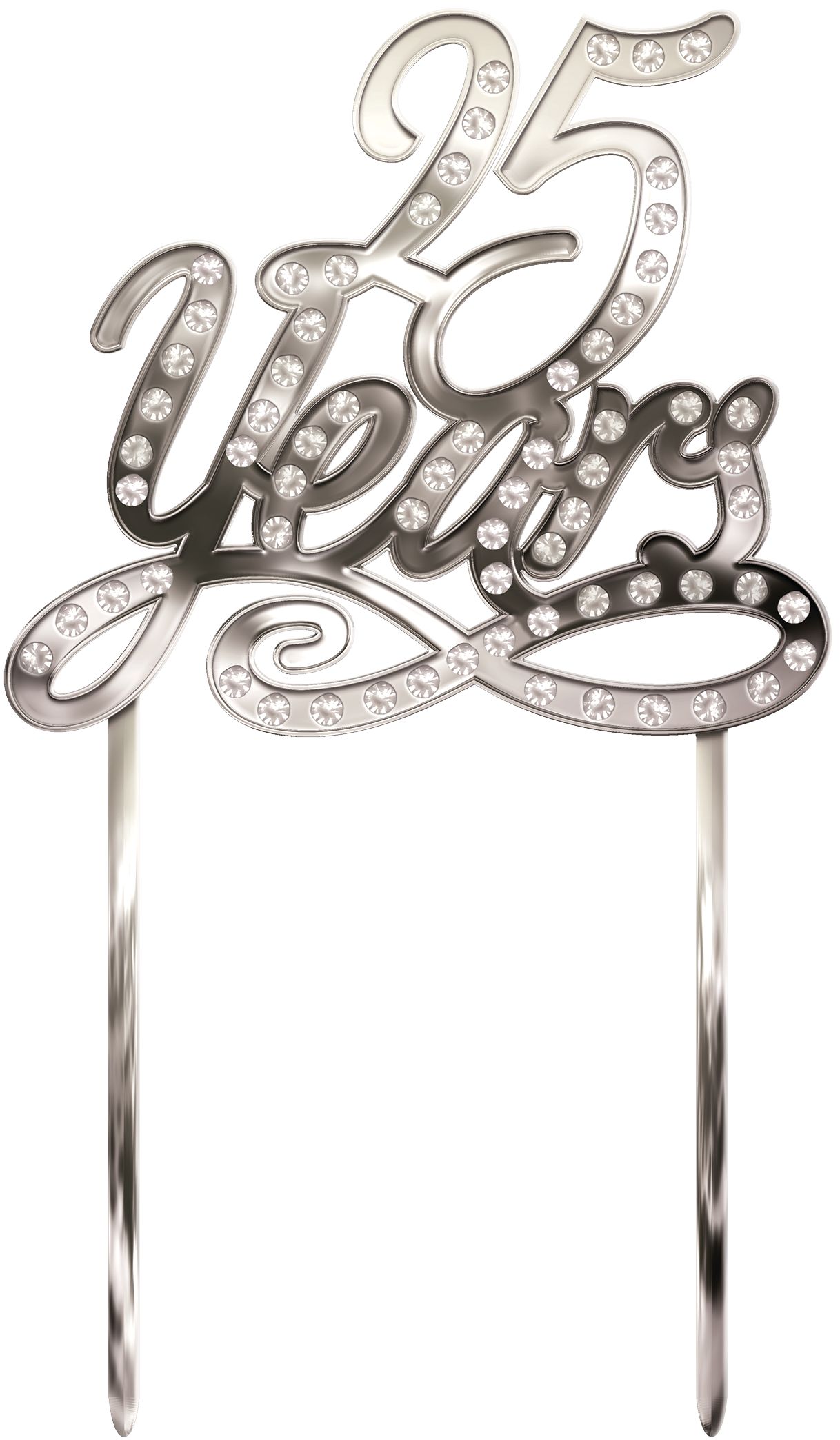 25th Anniversary Cake Topper, Silver Front_Flat