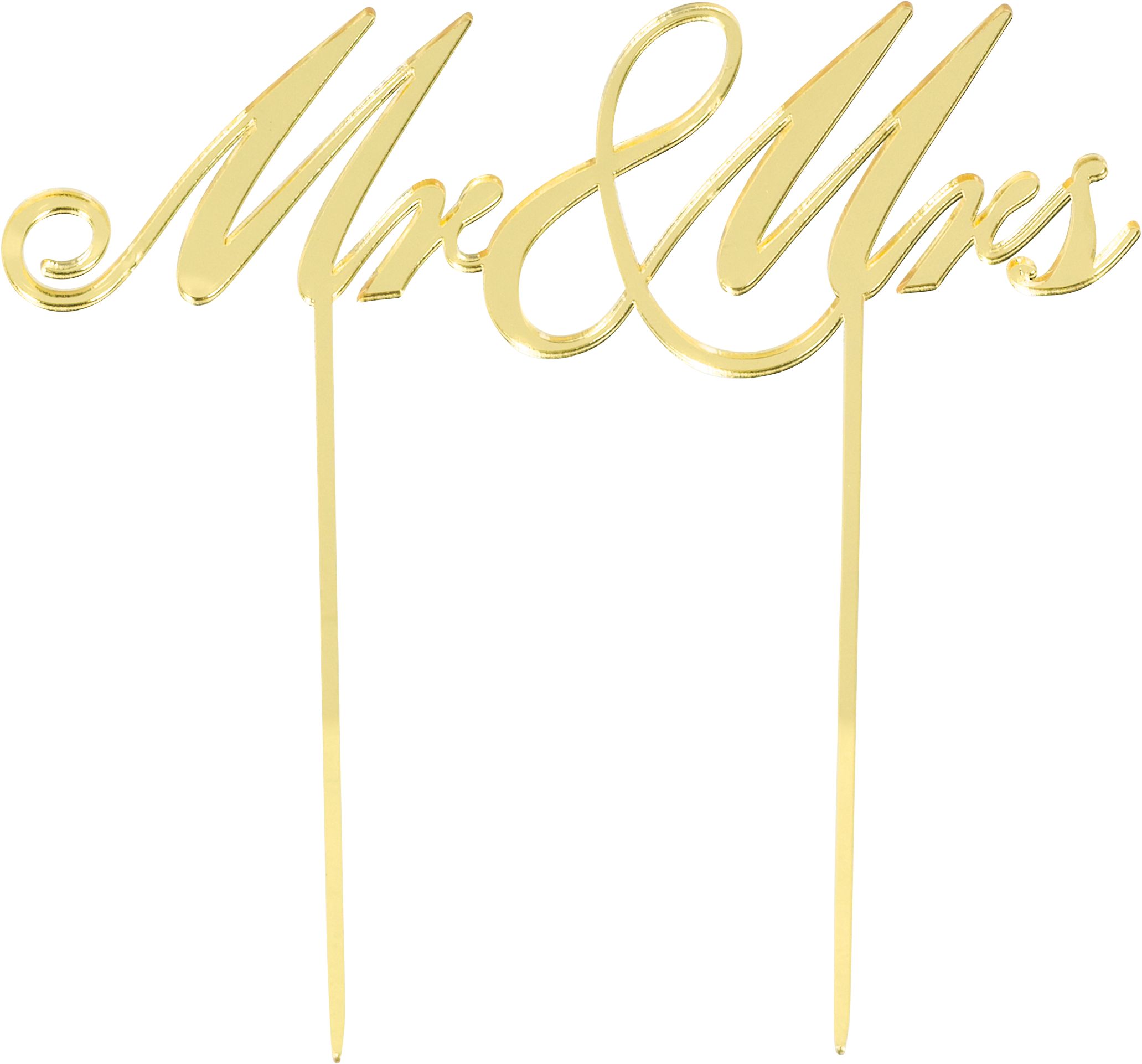 "Mr & Mrs" Foil Cake Treat Topper, Gold, 6.5-in, for Engagement Party/Anniversary/Wedding Front_Flat