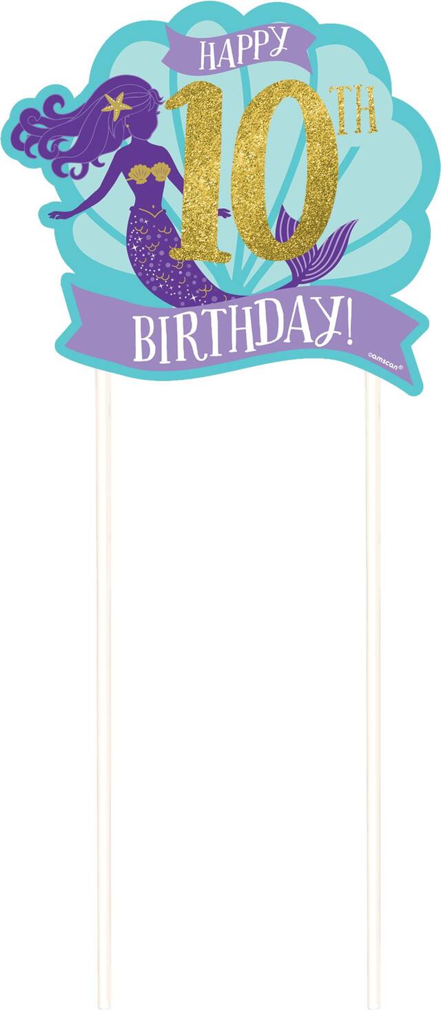 Customizable Wishful Mermaid Birthday Cake Topper Front_Flat