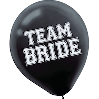 Ballons en latex ronds Team Bride, noir/rose, 12 po, paq. 15, pour enterrement de vie de jeune fille Front_Flat