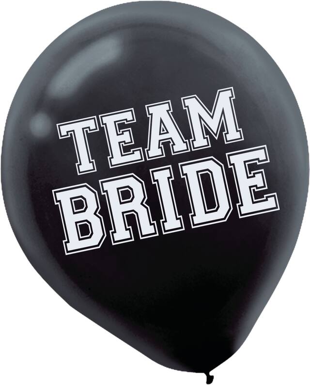 Ballons en latex ronds Team Bride, noir/rose, 12 po, paq. 15, pour enterrement de vie de jeune fille Front_Flat