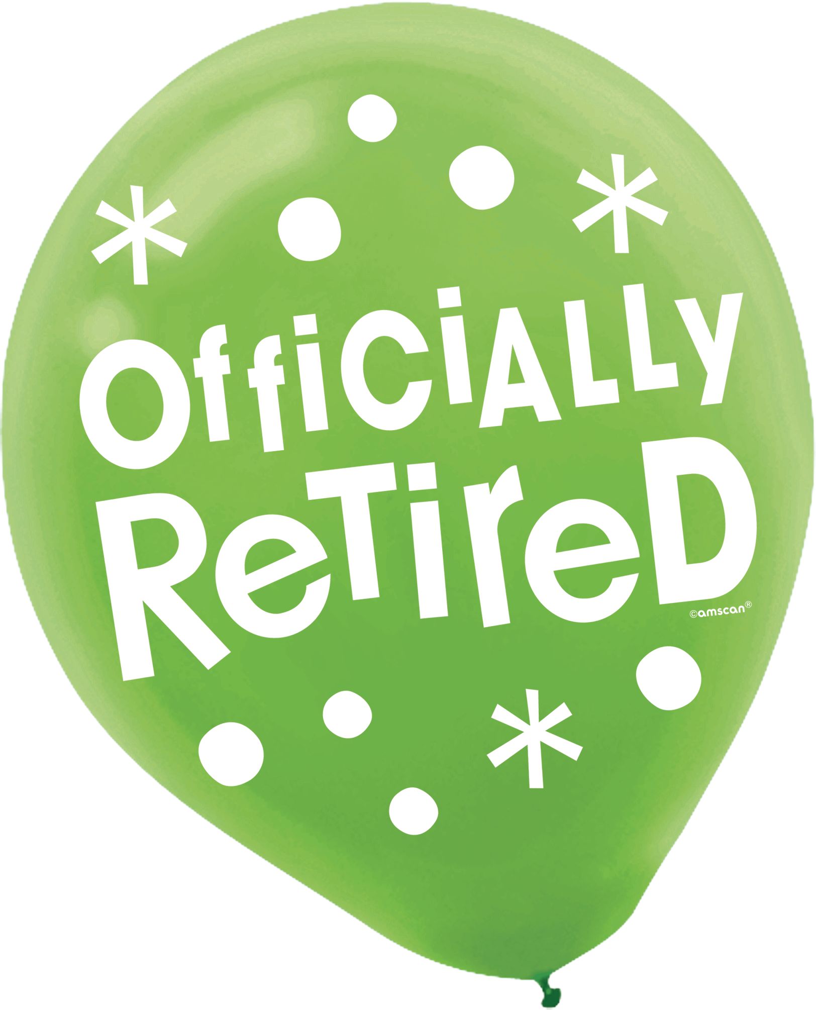 "Officially Retired" Round Latex Balloons, Purple/Yellow/Blue/Red, 12-in, 15-pk, for Retirement Front_Flat