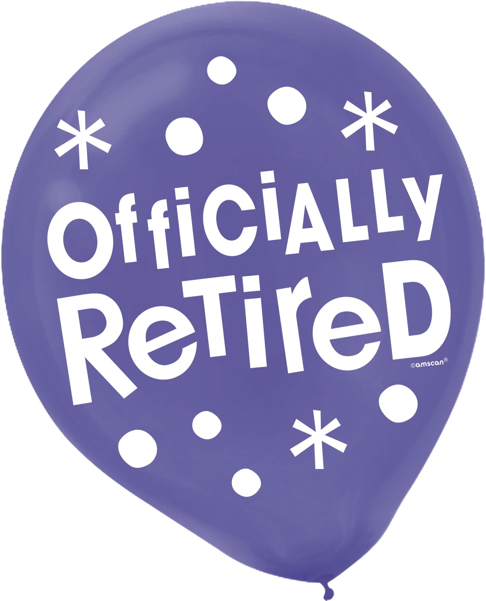 "Officially Retired" Round Latex Balloons, Purple/Yellow/Blue/Red, 12-in, 15-pk, for Retirement Front_Flat