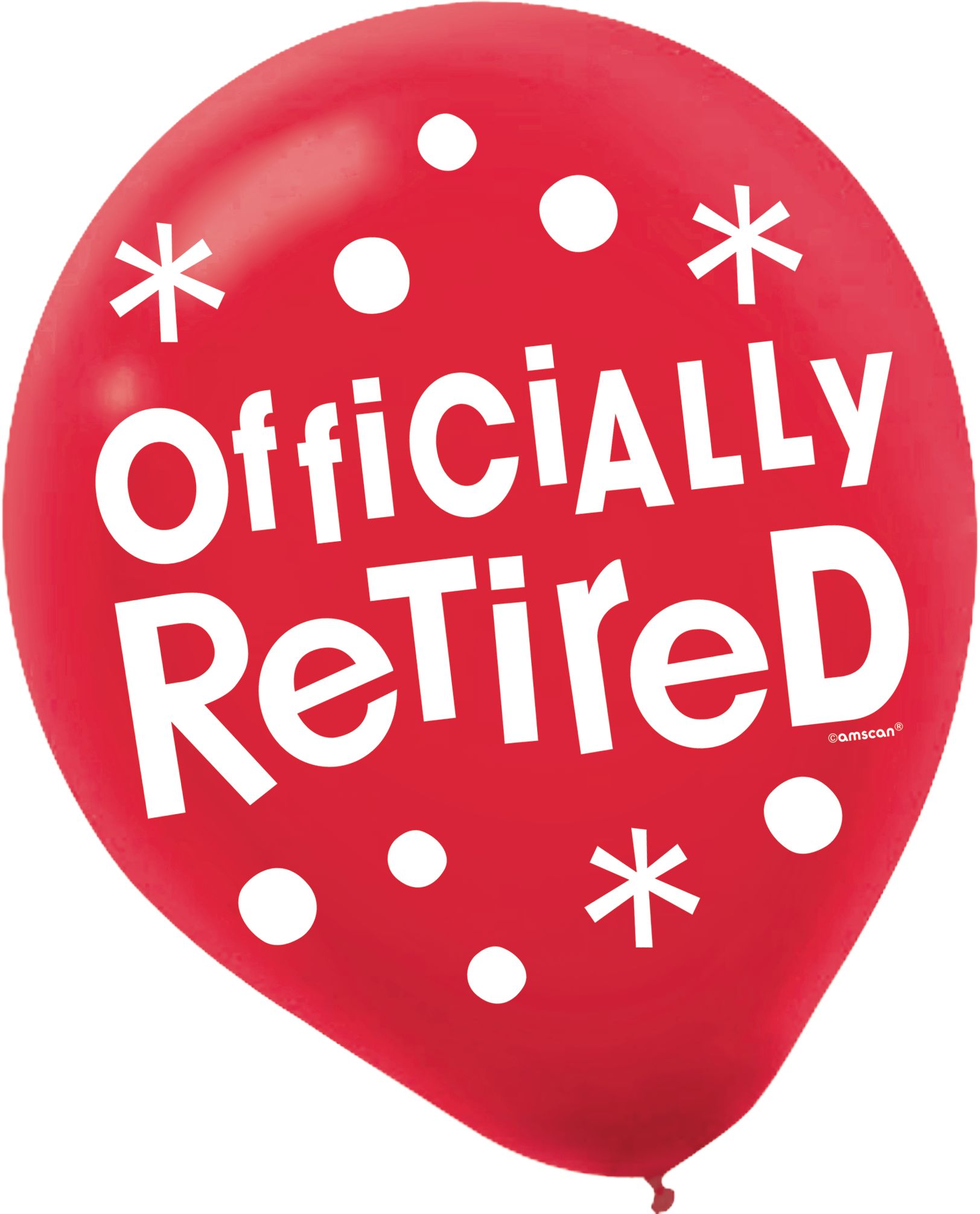 "Officially Retired" Round Latex Balloons, Purple/Yellow/Blue/Red, 12-in, 15-pk, for Retirement Front_Flat