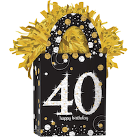 "Happy Birthday 40" Gift Bag Shaped Balloon Weight Accessory, Black/Gold, 5.5-in, for Milestone Birthday Front_Angled_Right