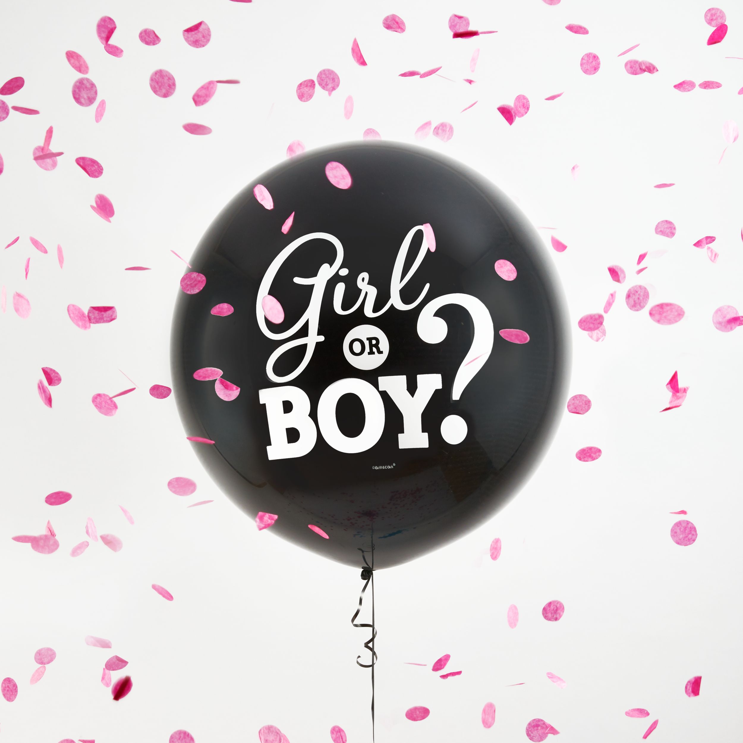 Girl or Boy? Ballon en latex rond avec confettis éclatants, noir/rose, 24 po, pour dévoilement du sexe Front_Flat