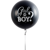 "Girl or Boy?" Round Popping Confetti Latex Balloon, Black/Pink, 24-in, for Gender Reveal Front_Flat