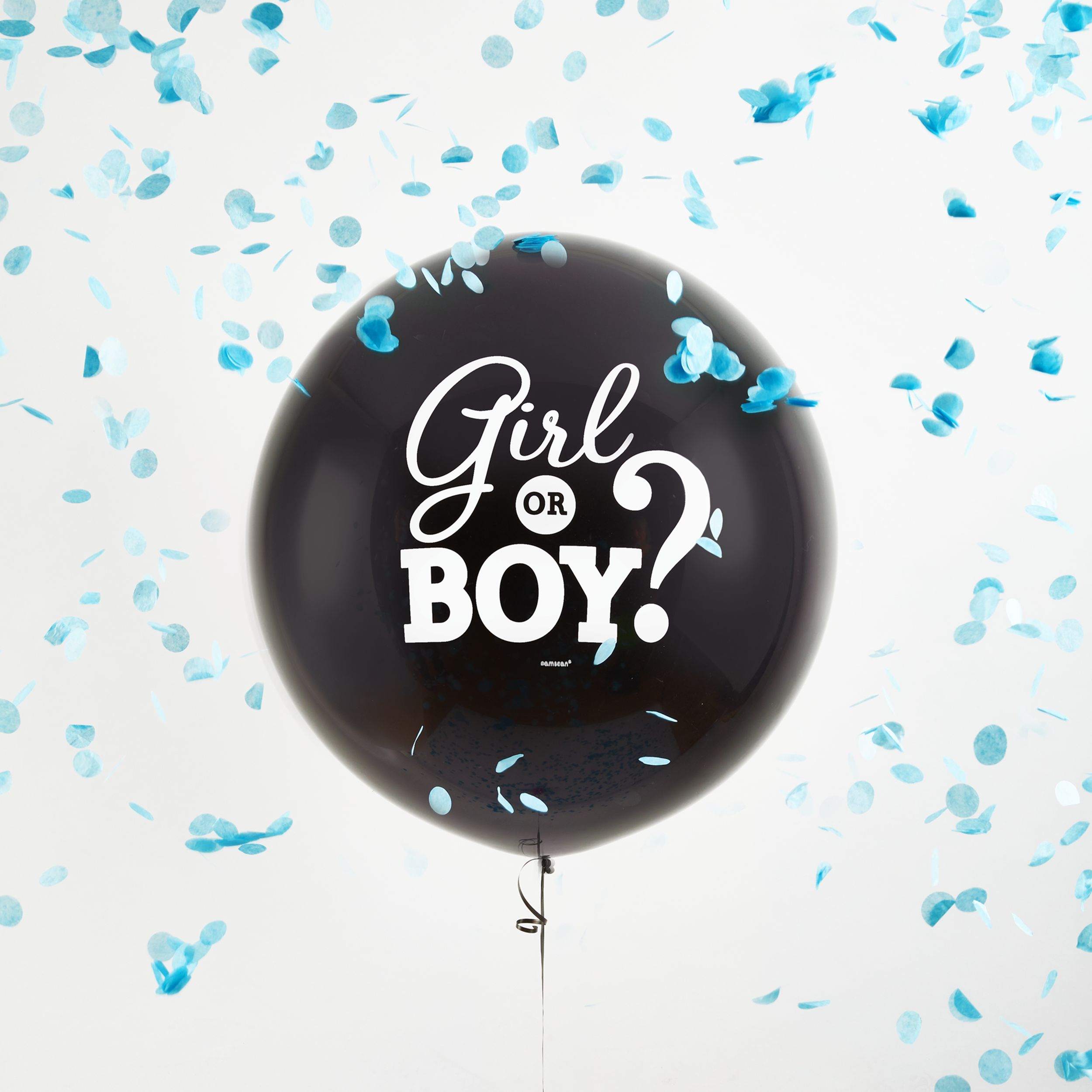 Girl or Boy? Ballon en latex rond avec confettis éclatants, noir/bleu, 24 po, pour dévoilement du sexe Front_Flat