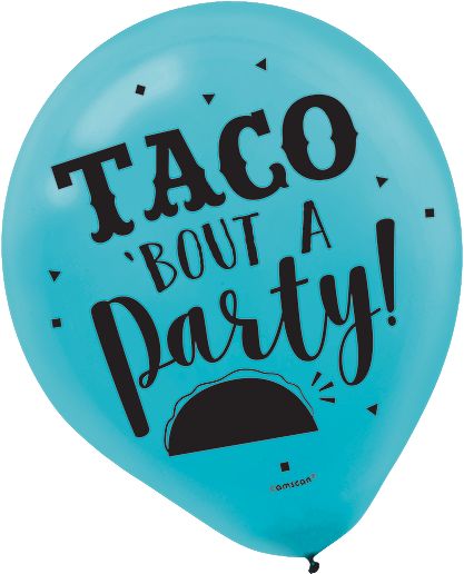Fiesta "Taco 'Bout A Party" Round Latex Balloons, Blue/Red/Yellow, 12-in, 15-pk, for Fiesta/Cinco de Mayo Front_Flat