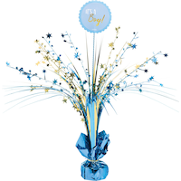 "It's a Boy" Metallic Tinsel Spray Burst Centerpiece Table Decoration, Gold/Blue, 18-in, for Baby Shower/Gender Reveal Front_Flat