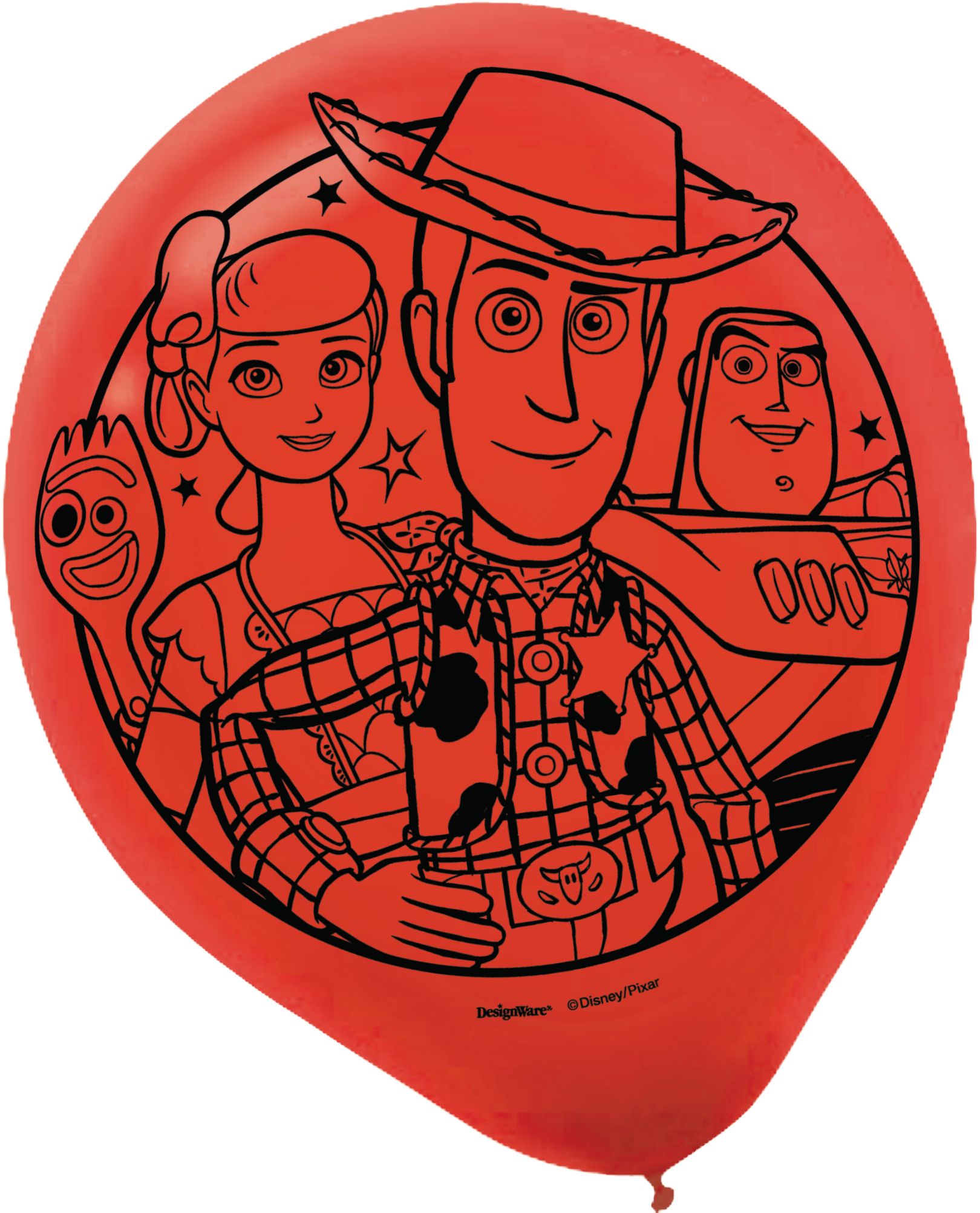 Ballons en latex ronds Disney Pixar Histoire de jouets Woody/Bo Peep/Buzz, bleu/rouge/jaune, 12 po, paq. 6, pour fête d'anniversaire Front_Flat