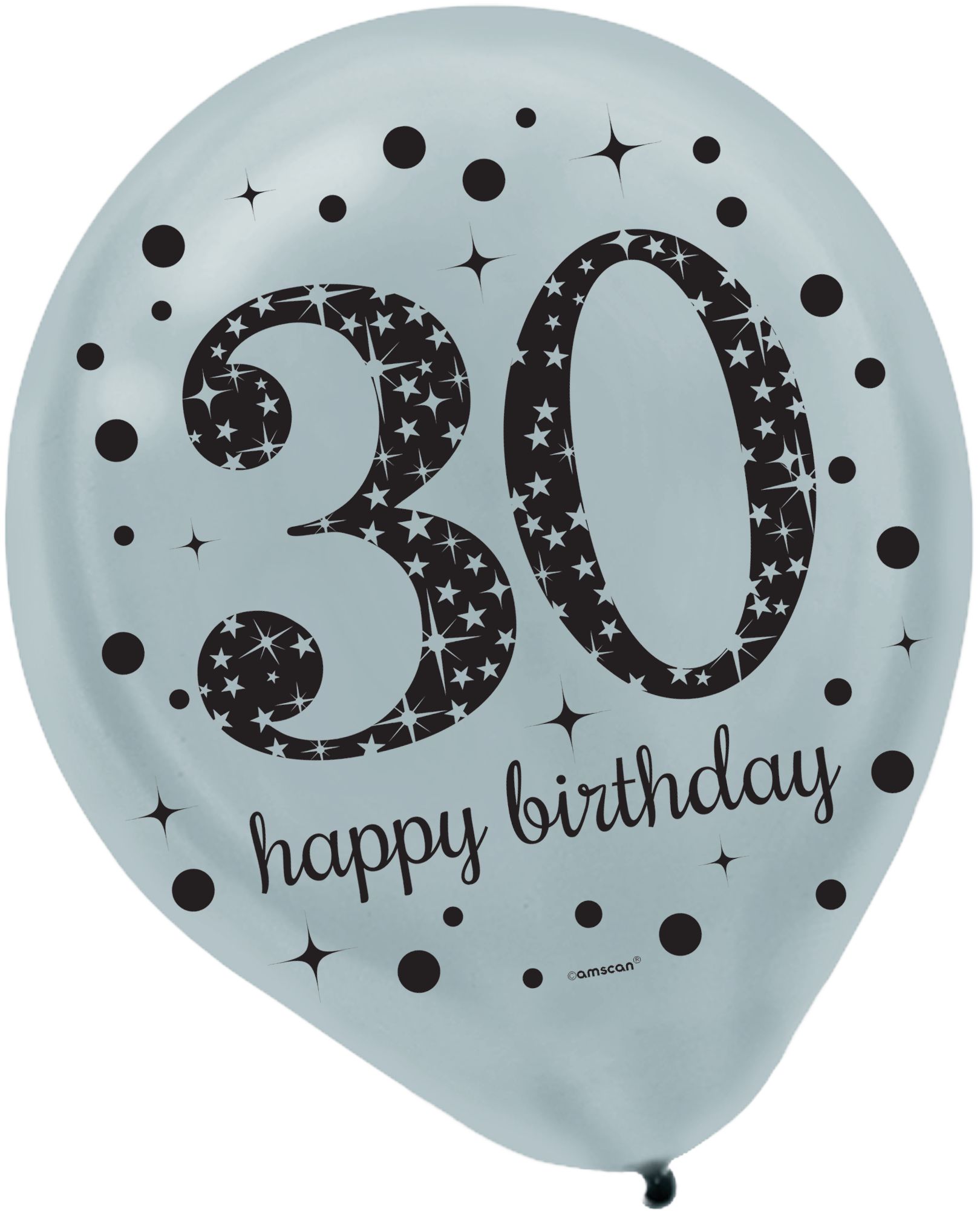 Sparkling Celebration "30 Happy Birthday" Round Latex Balloons, Silver/Black/Gold, Polka Dot, 12-in, 15-pk, for Birthday Party Front_Flat