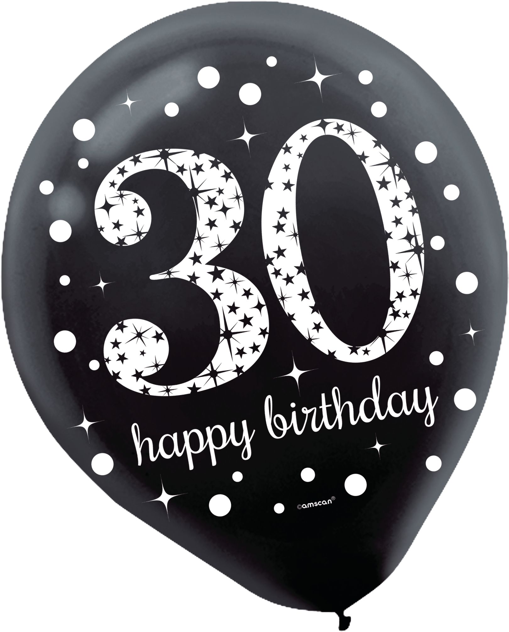 Sparkling Celebration "30 Happy Birthday" Round Latex Balloons, Silver/Black/Gold, Polka Dot, 12-in, 15-pk, for Birthday Party Front_Flat