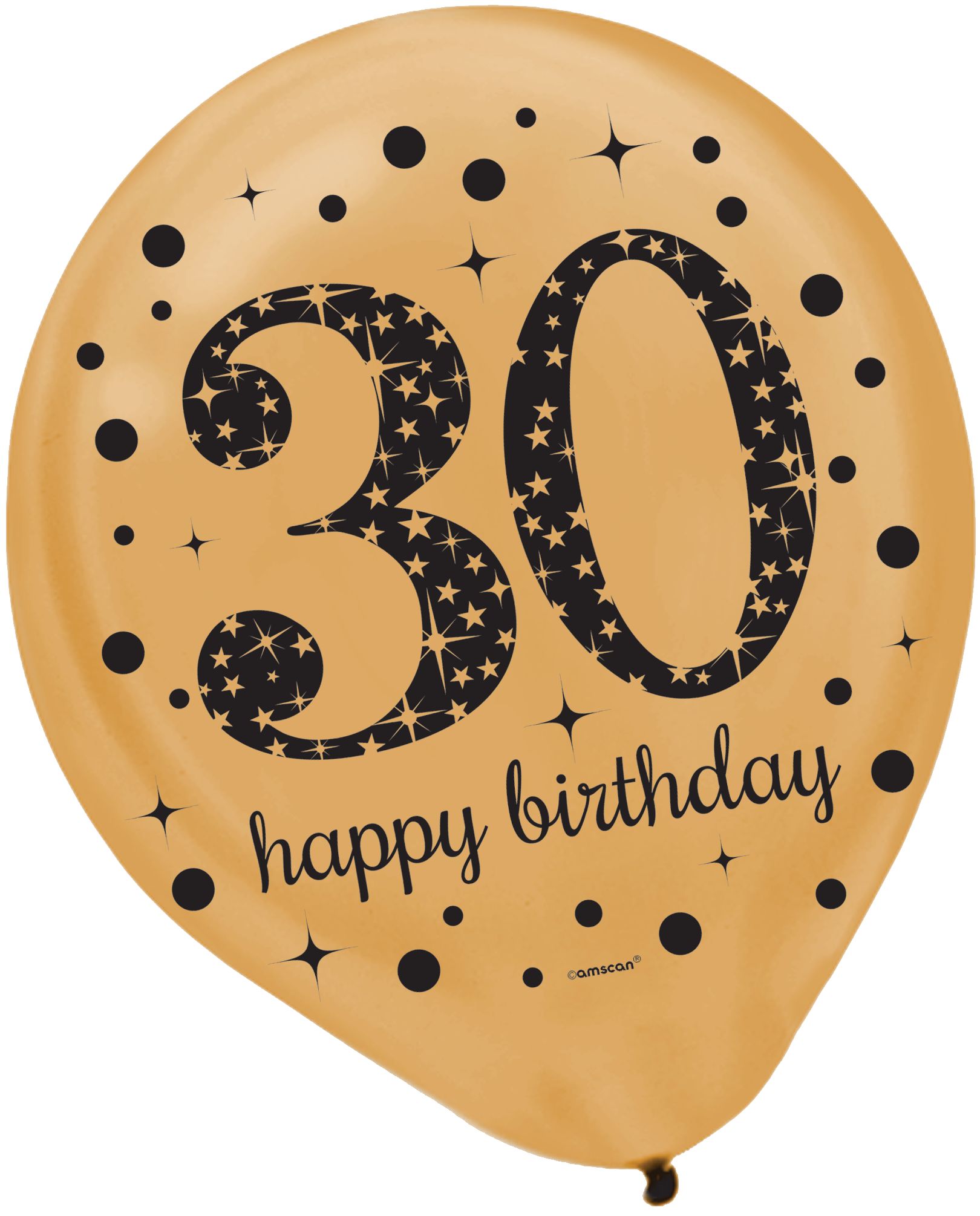 Sparkling Celebration "30 Happy Birthday" Round Latex Balloons, Silver/Black/Gold, Polka Dot, 12-in, 15-pk, for Birthday Party Front_Flat