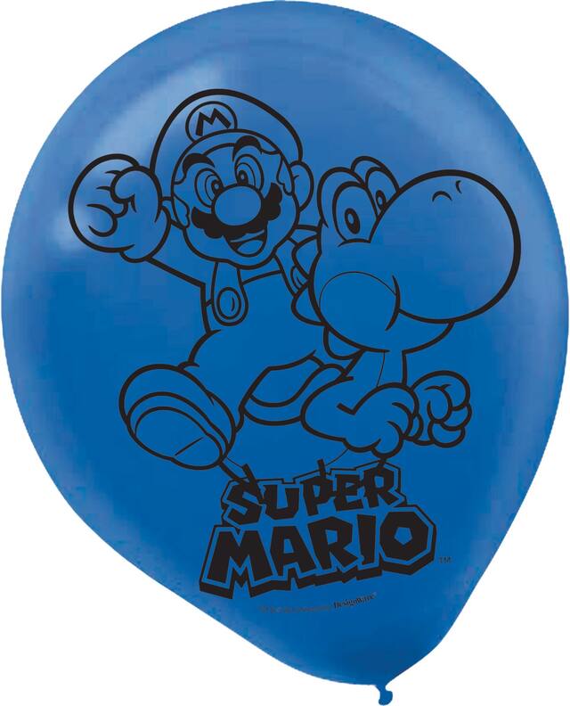Ballons en latex ronds Nintendo Super Mario Bros, bleu/rouge, 12 po, paq. 6, pour fête d'anniversaire Front_Flat
