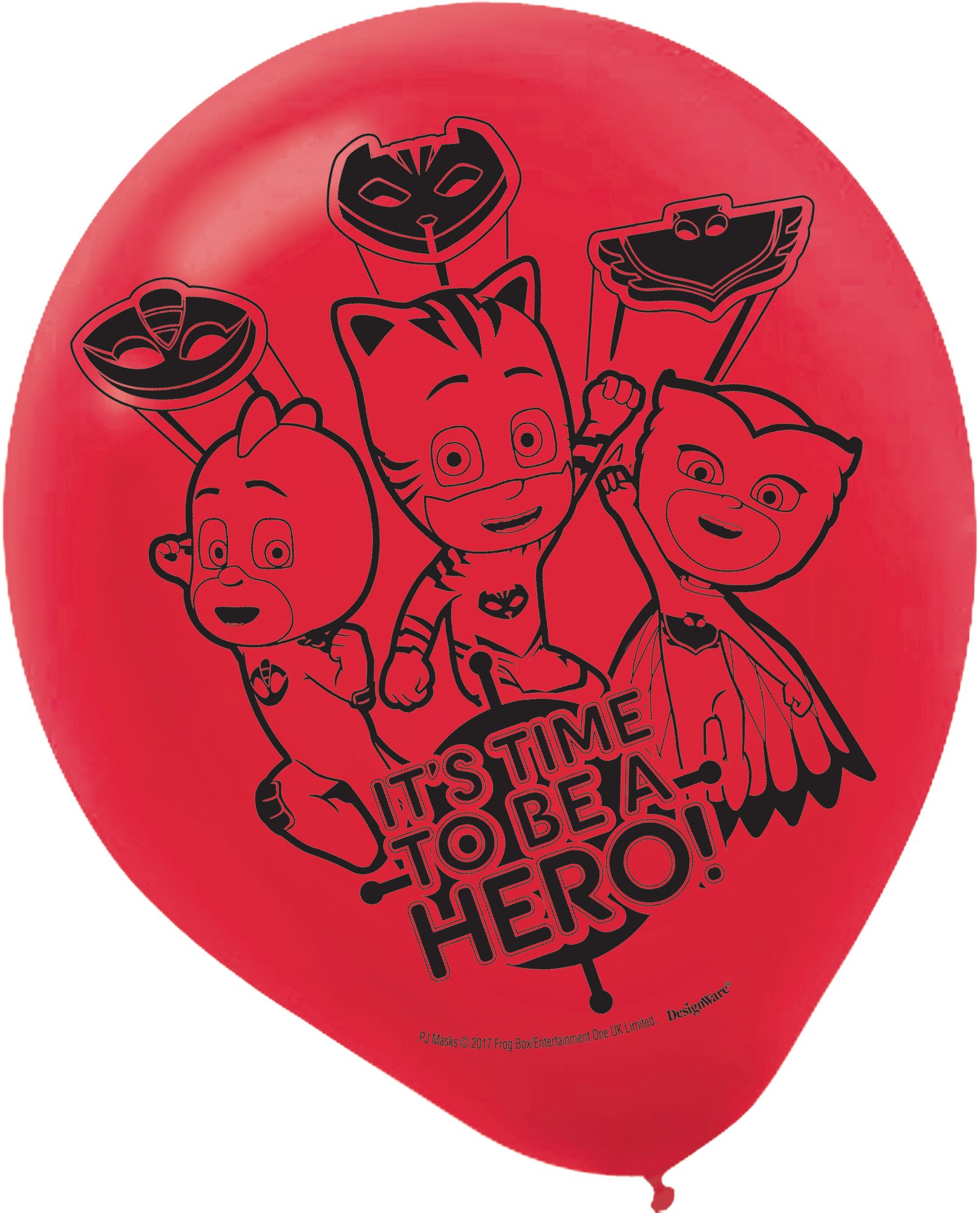 Ballons en latex Pyjamasques It's Time To Be A Hero, rouge/bleu/vert, 12 po, paq. 6, pour fête d'anniversaire Front_Flat
