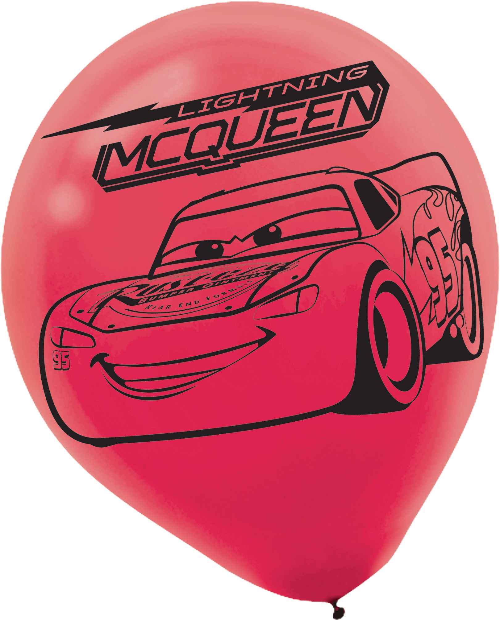 Disney Cars "McQueen" Round Latex Balloons, Red/Yellow, 12-in, 6-pk, for Birthday Party Front_Flat