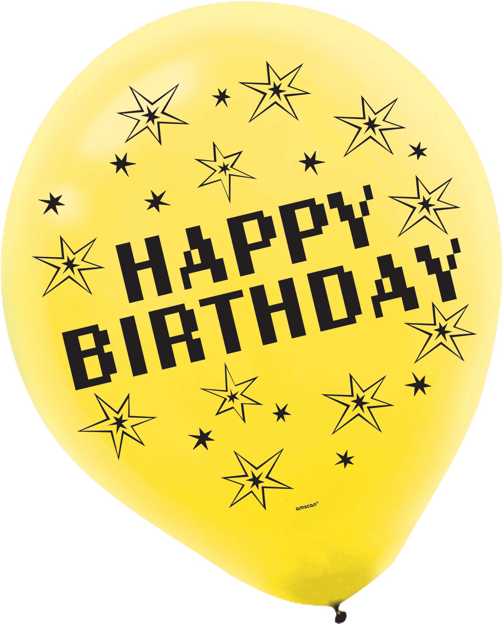 Pixel Party "Happy Birthday" Round Latex Balloons, Yellow/Red/Green, 12-in, 6-pk, for Birthday Party Front_Flat