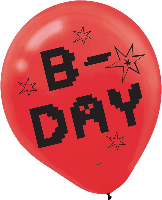 Pixel Party "Happy Birthday" Round Latex Balloons, Yellow/Red/Green, 12-in, 6-pk, for Birthday Party Front_Flat