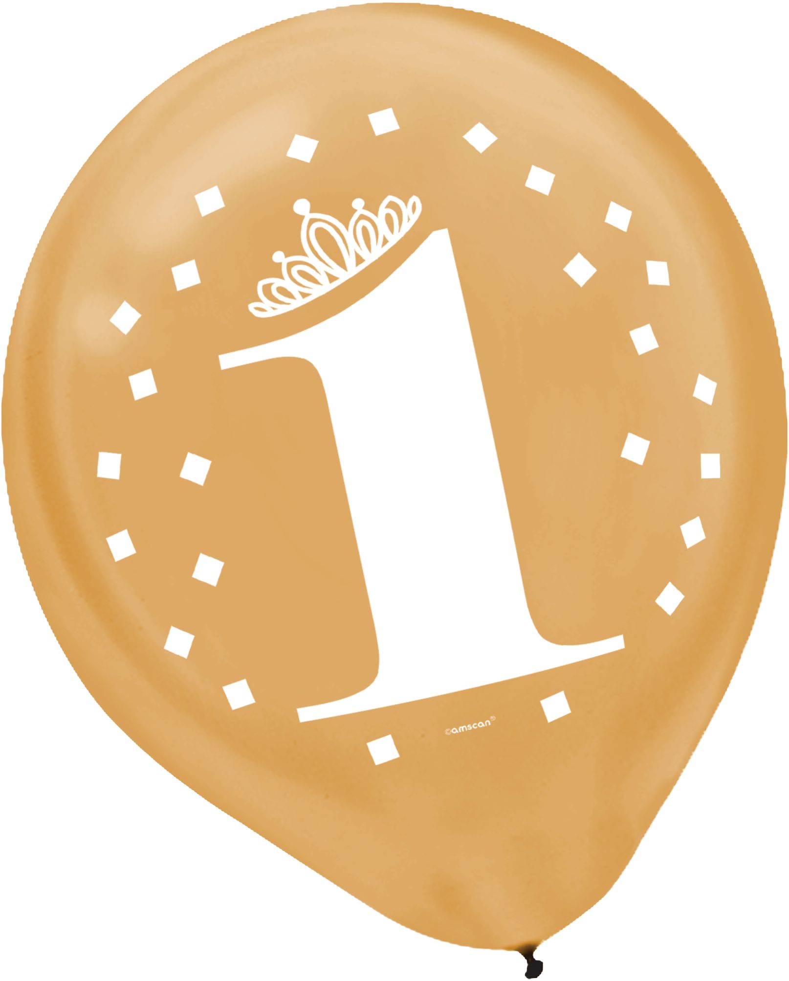 Ballons en latex ronds 1er anniversaire 1, or/rose, 12 po, paq. 15, pour fête d'anniversaire Front_Flat