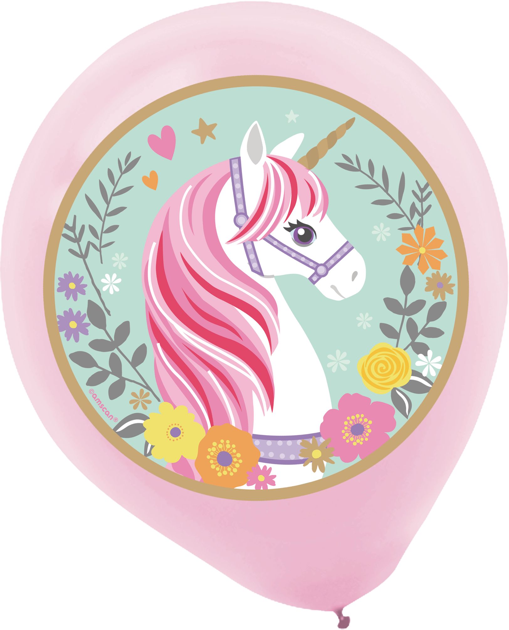 Unicorn Round Latex Balloons, Pink/Blue, 12-in, 5-pk, for Birthday Party Overhead_Flat