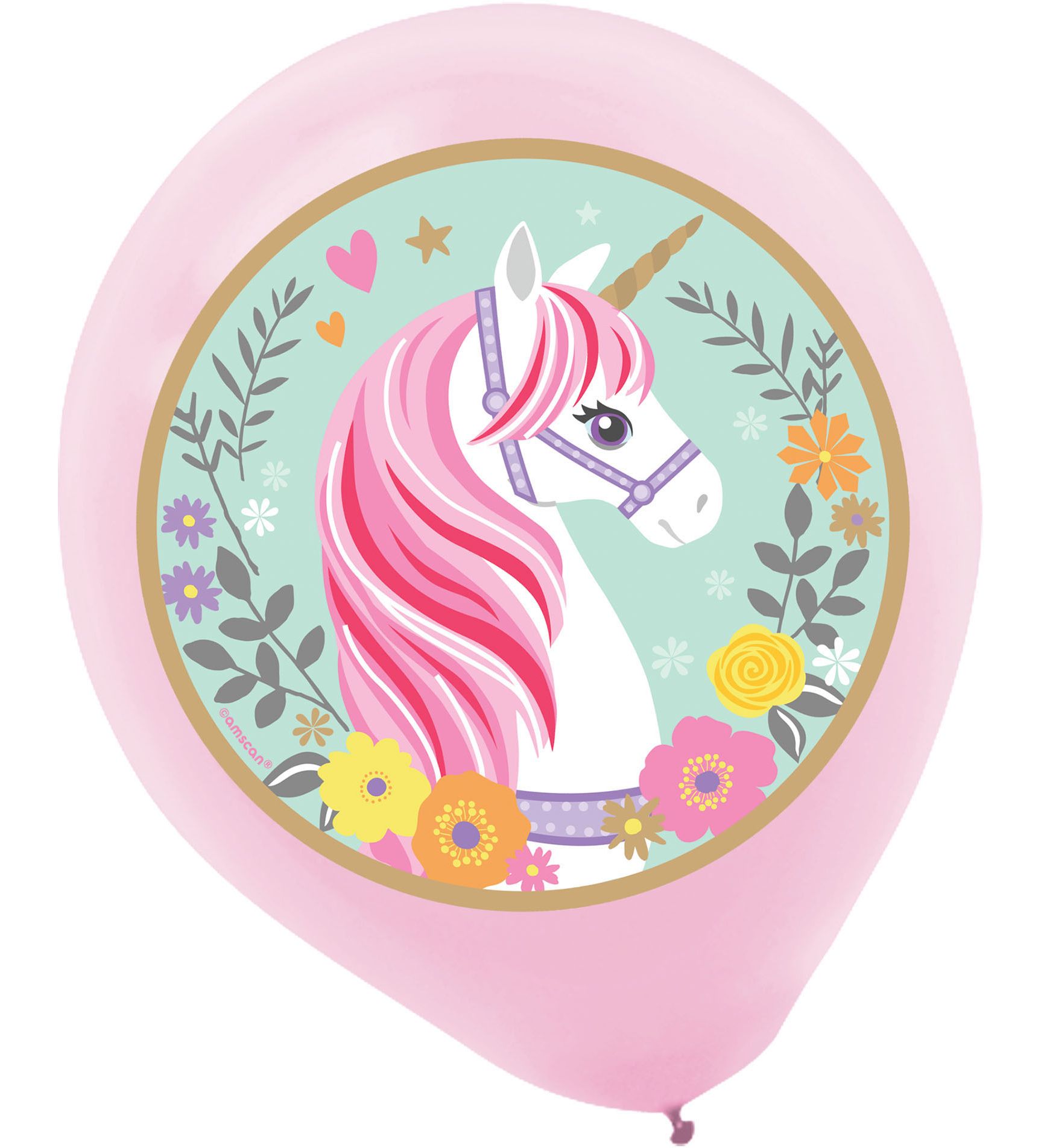 Unicorn Round Latex Balloons, Pink/Blue, 12-in, 5-pk, for Birthday Party Front_Flat