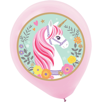 Unicorn Round Latex Balloons, Pink/Blue, 12-in, 5-pk, for Birthday Party Front_Flat