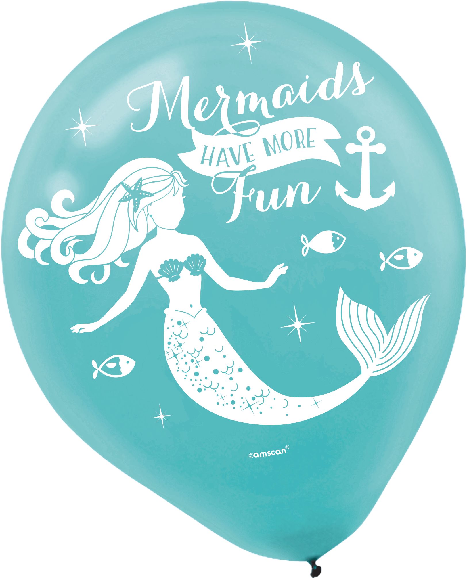 Wishful Mermaid "Mermaids Have More Fun" Round Latex Balloons, Purple/Blue/Gold, 12-in, 6-pk, for Birthday Party Front_Flat