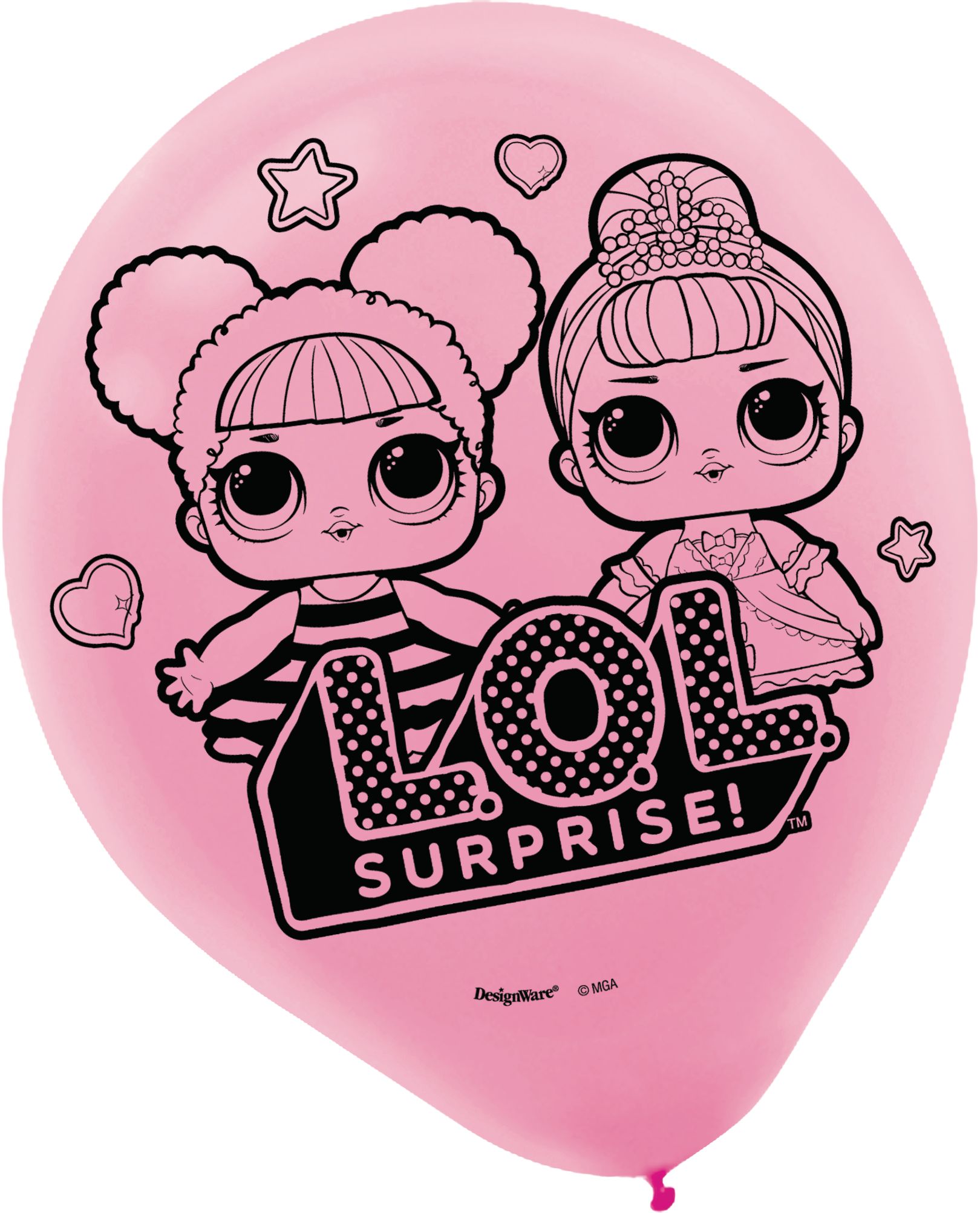 L.O.L. Surprise! Diva Round Latex Balloons, Gold/Purple/Pink, 12-in, 6-pk, for Birthday Party Front_Flat
