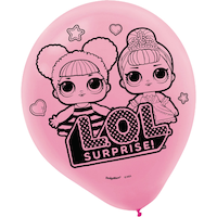 L.O.L. Surprise! Diva Round Latex Balloons, Gold/Purple/Pink, 12-in, 6-pk, for Birthday Party Front_Flat