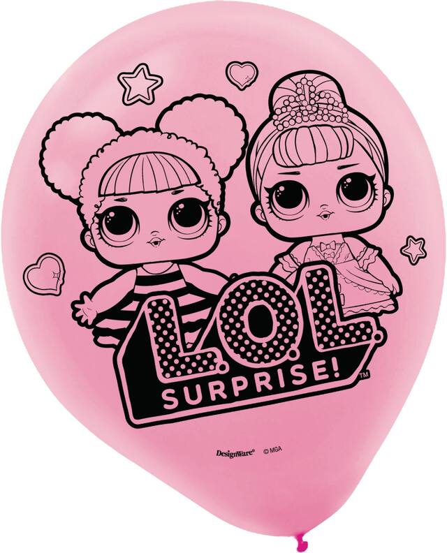 L.O.L. Surprise! Diva Round Latex Balloons, Gold/Purple/Pink, 12-in, 6-pk, for Birthday Party Front_Flat