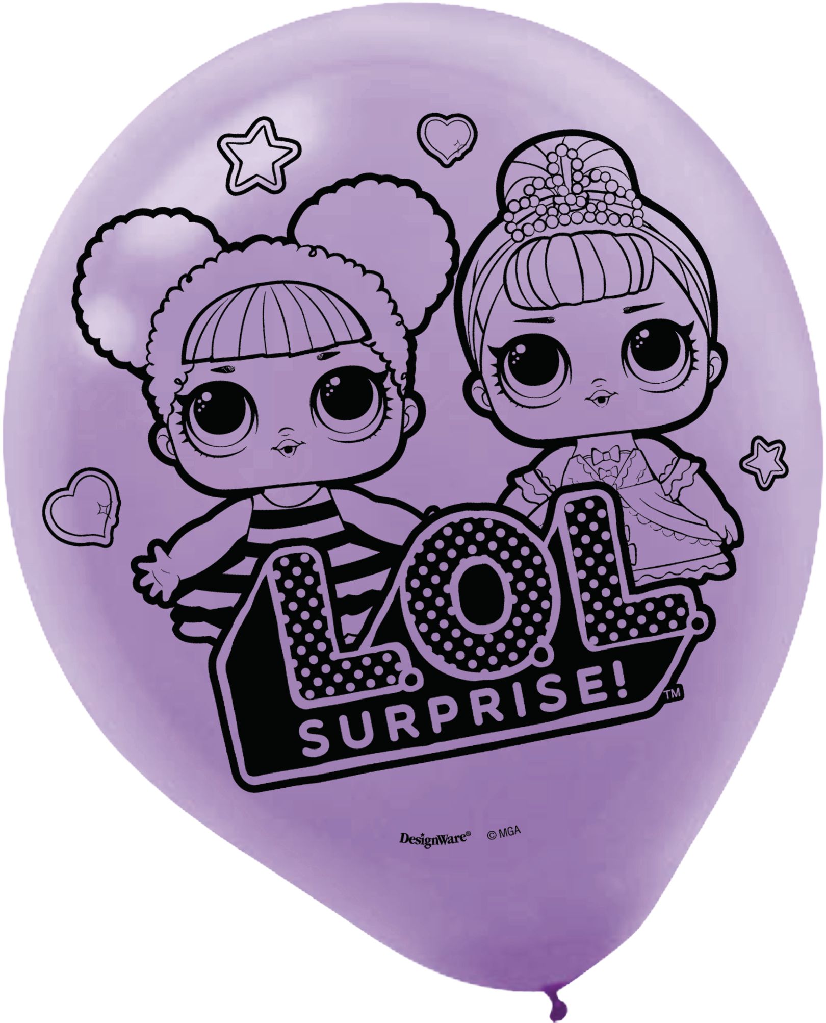 L.O.L. Surprise! Diva Round Latex Balloons, Gold/Purple/Pink, 12-in, 6-pk, for Birthday Party Front_Flat