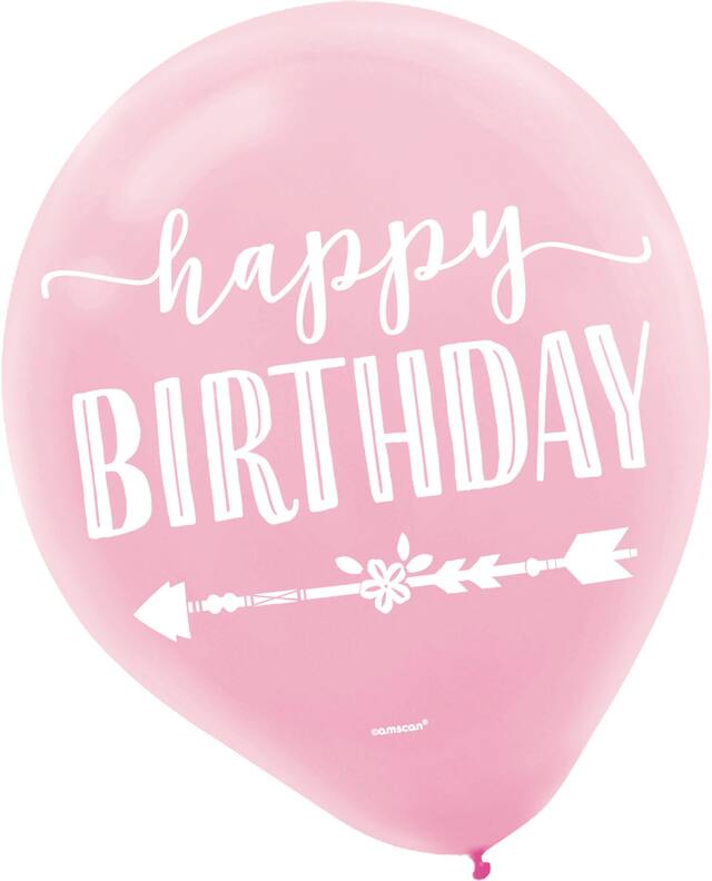 Ballons en latex pour fête d'anniversaire, fille bohémienne, bleu/or/rose, paq. 15 Front_Flat