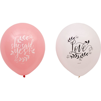 Ballons en latex ronds She Said Yes, rose, 12 po, paq. 15, pour fête de fiançailles/enterrement de vie de jeune fille Front_Flat