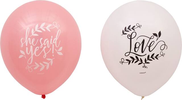 "She Said Yes" Round Latex Balloons, Pink, 12-in, 15-pk, for Engagement Party/Bachelorette Front_Flat