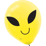 Alien Round Latex Balloons, Blue/Green/Yellow, 12-in, 15-pk, for Birthday Party Front_Flat
