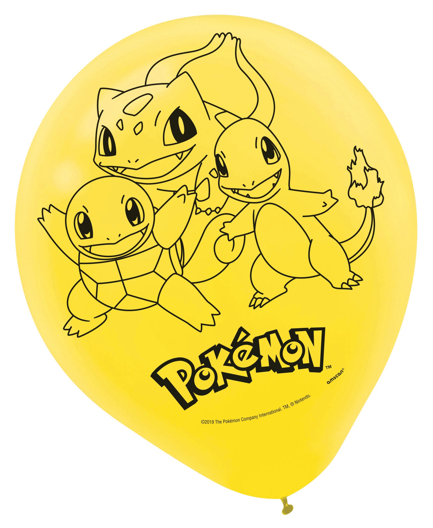 Nintendo Pokémon Round Latex Balloons, Blue/Yellow, 12-in, 6-pk, for Birthday Party Front_Flat