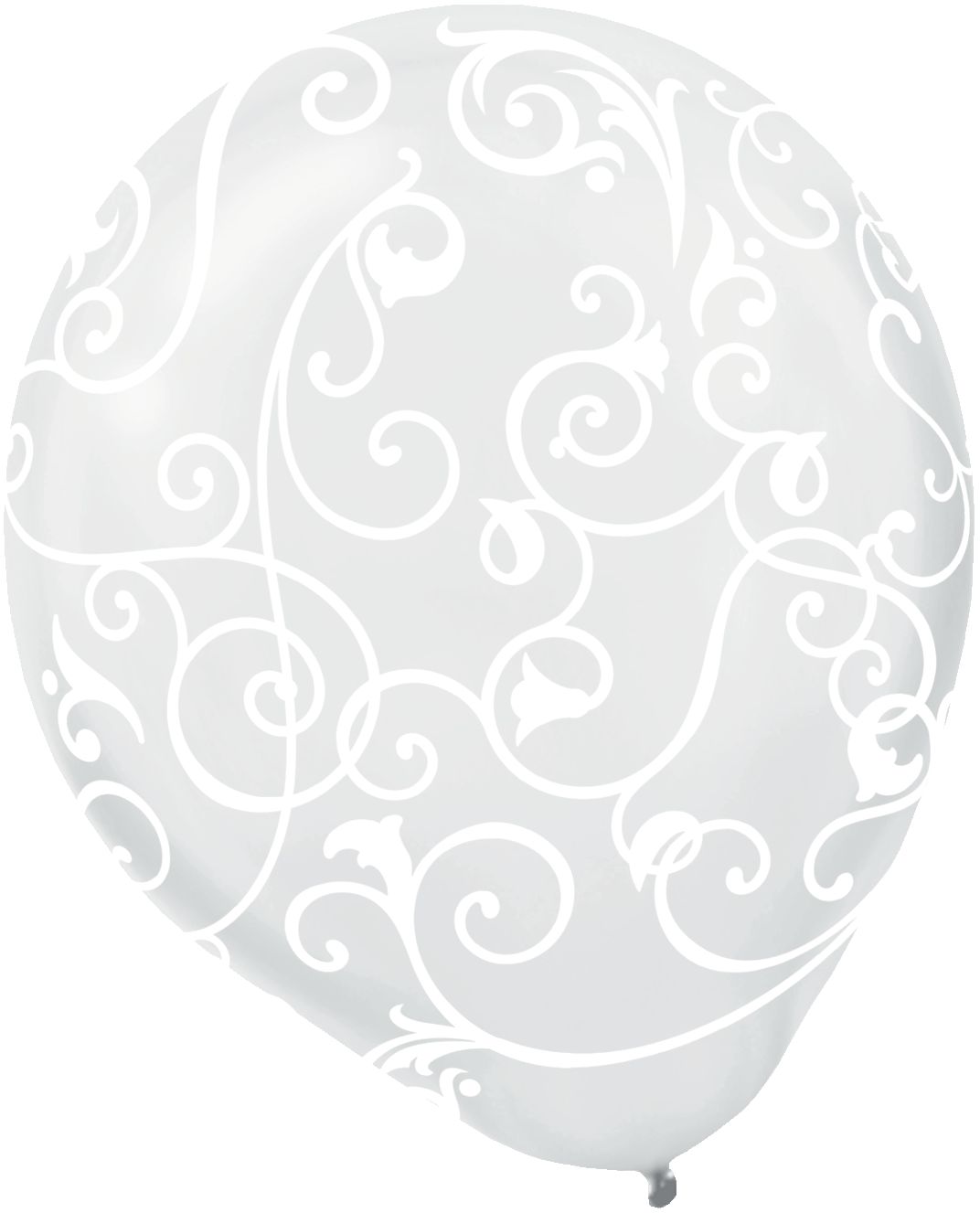 Round Transparent Latex Balloons, Silver, Filigree, 12-in, 6-pk, for Birthday Party Front_Flat