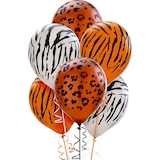 Zebra/Tiger/Cheetah Round Pearl Latex Balloons, Orange/Black/White, Animal Print, 12-in, 20-pk, for Birthday Party Front_Flat