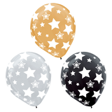 Round Latex Balloons, Gold/Silver/Black, Star, 12-in, 20-pk, for Birthday Party Front_Flat