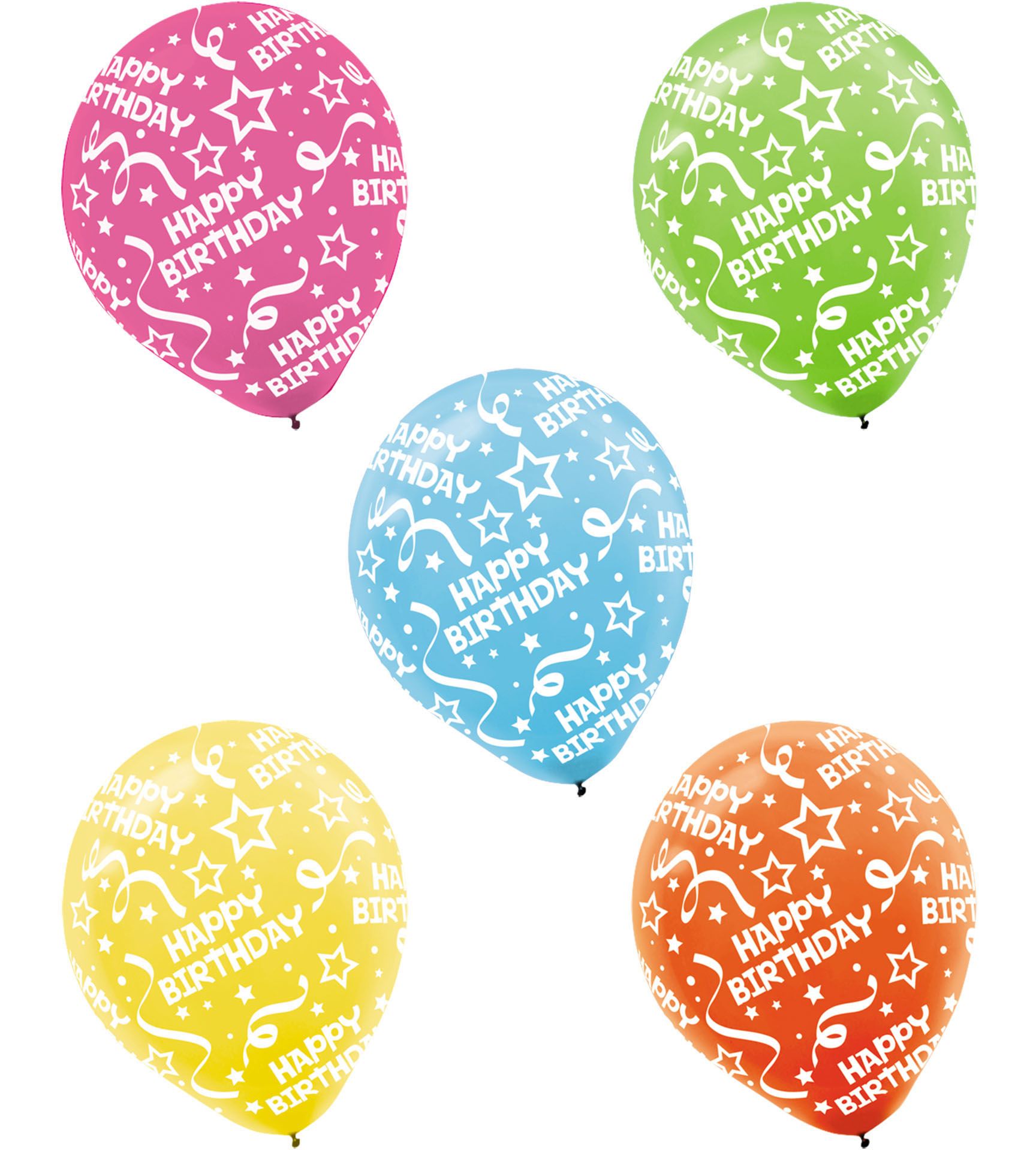 "Happy Birthday" Round Latex Balloons, Pink/Green/Blue/Yellow/Orange, Confetti, 12-in, 20-pk, for Birthday Party Front_Flat