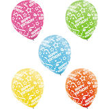 Ballons en latex ronds Happy Birthday, rose/vert/bleu/jaune/orange, confetti, 12 po, paq. 20, pour fête d'anniversaire Front_Flat