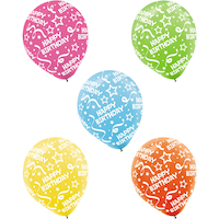 Ballons en latex ronds Happy Birthday, rose/vert/bleu/jaune/orange, confetti, 12 po, paq. 20, pour fête d'anniversaire Front_Flat