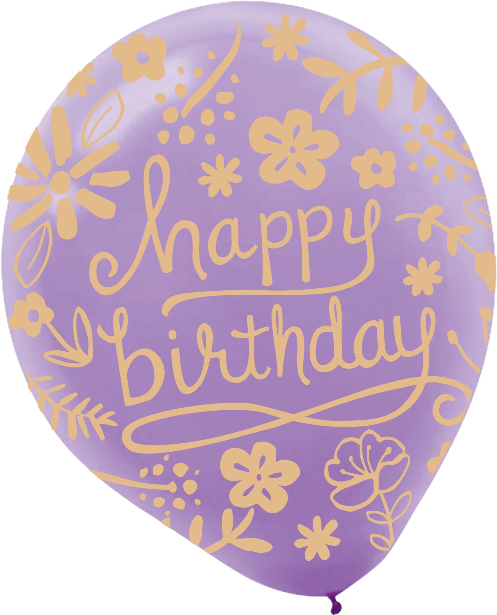 Ballons en latex ronds Happy Birthday, mauve/rose/bleu, floral, 12 po, paq. 20, pour fête d'anniversaire Front_Flat