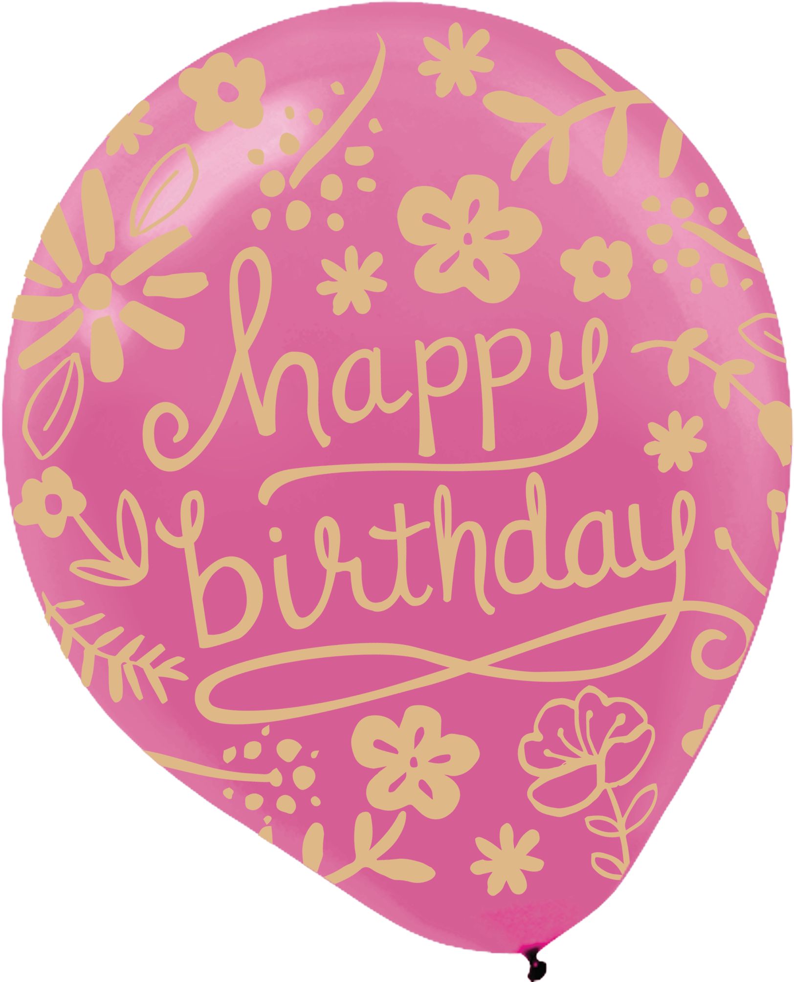 Ballons en latex ronds Happy Birthday, mauve/rose/bleu, floral, 12 po, paq. 20, pour fête d'anniversaire Front_Flat