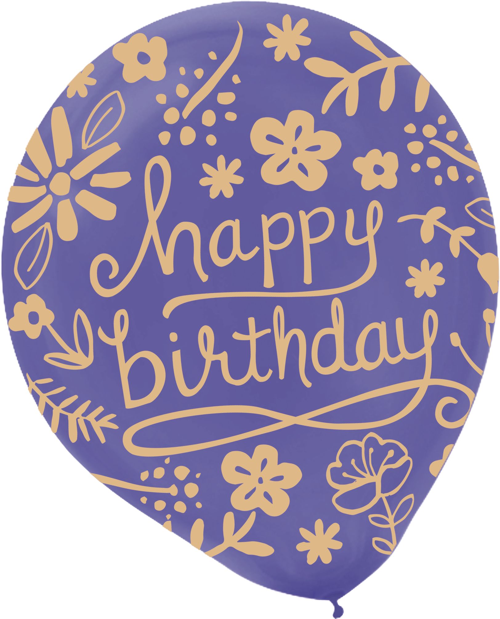 Ballons en latex ronds Happy Birthday, mauve/rose/bleu, floral, 12 po, paq. 20, pour fête d'anniversaire Front_Flat