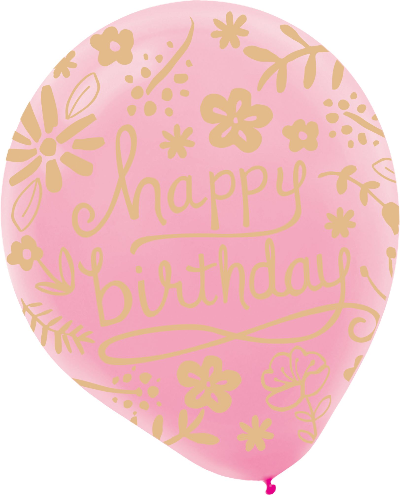 Ballons en latex ronds Happy Birthday, mauve/rose/bleu, floral, 12 po, paq. 20, pour fête d'anniversaire Front_Flat
