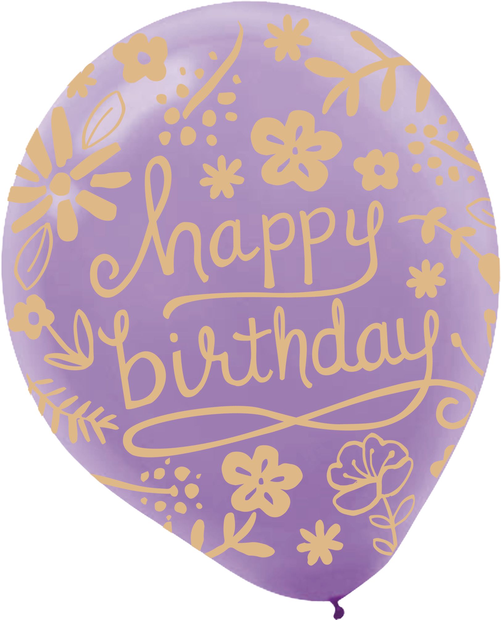 Ballons en latex ronds Happy Birthday, mauve/rose/bleu, floral, 12 po, paq. 20, pour fête d'anniversaire Front_Flat