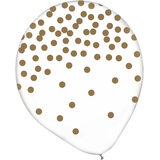 Round Transparent Confetti Latex Balloons, Gold, Polka Dot, 12-in, 6-pk, for Birthday Party Front_Flat